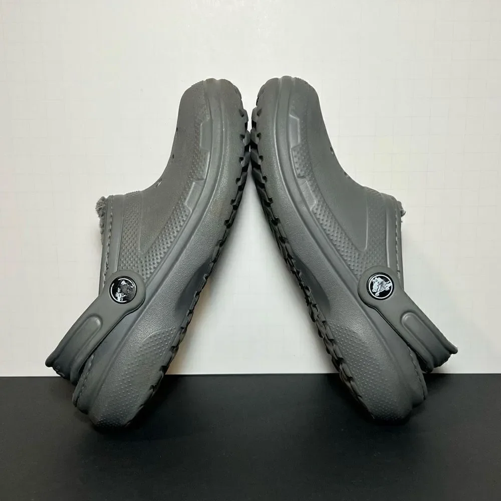Junior CROCS Dual Comfort Gray Faux Fur Lined Slip On Clogs / Size 2